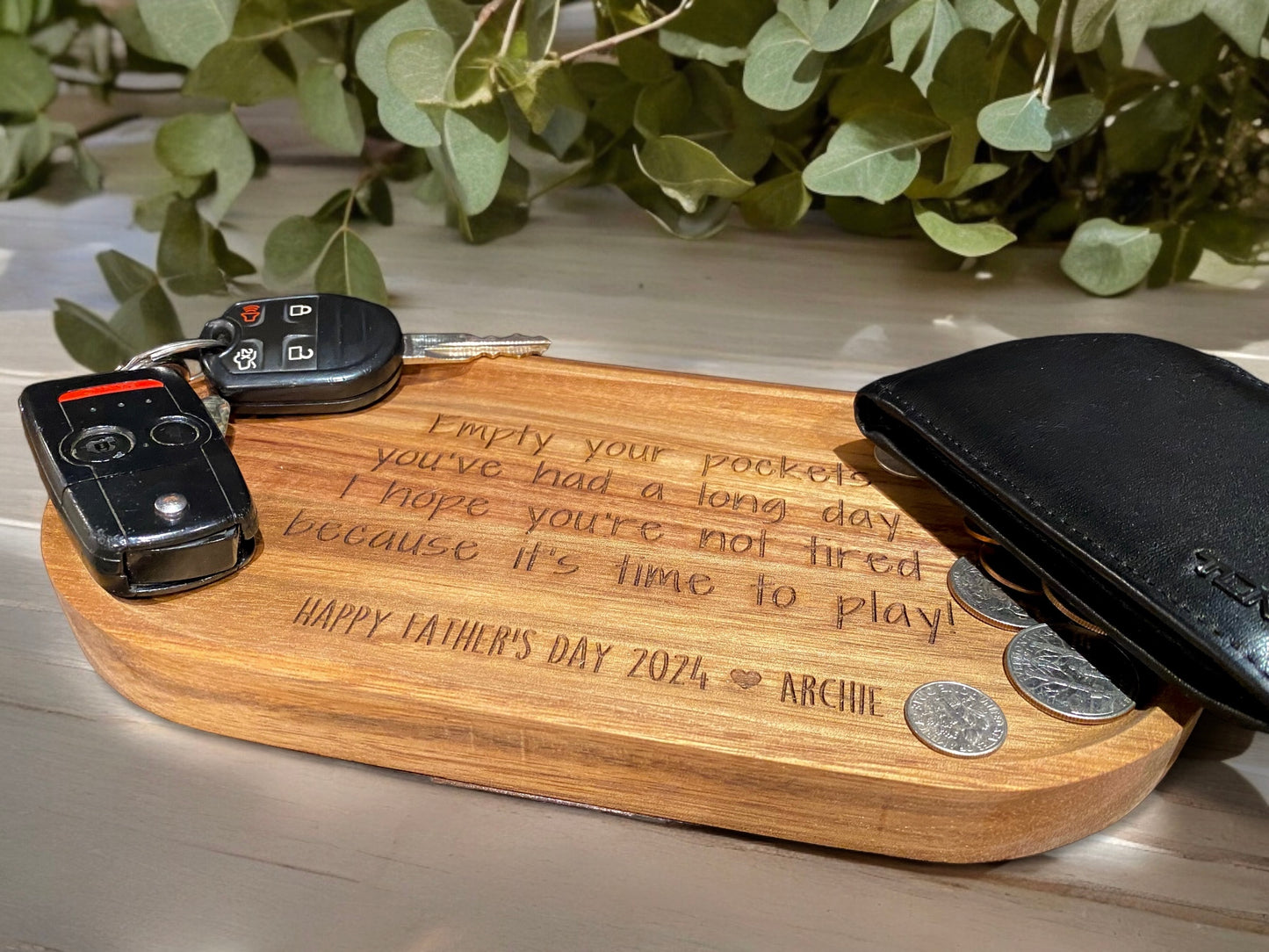 Personalized Dad's Engraved Wood Catch-All Tray