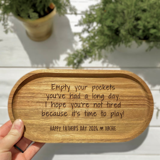 Personalized Dad's Engraved Wood Catch-All Tray